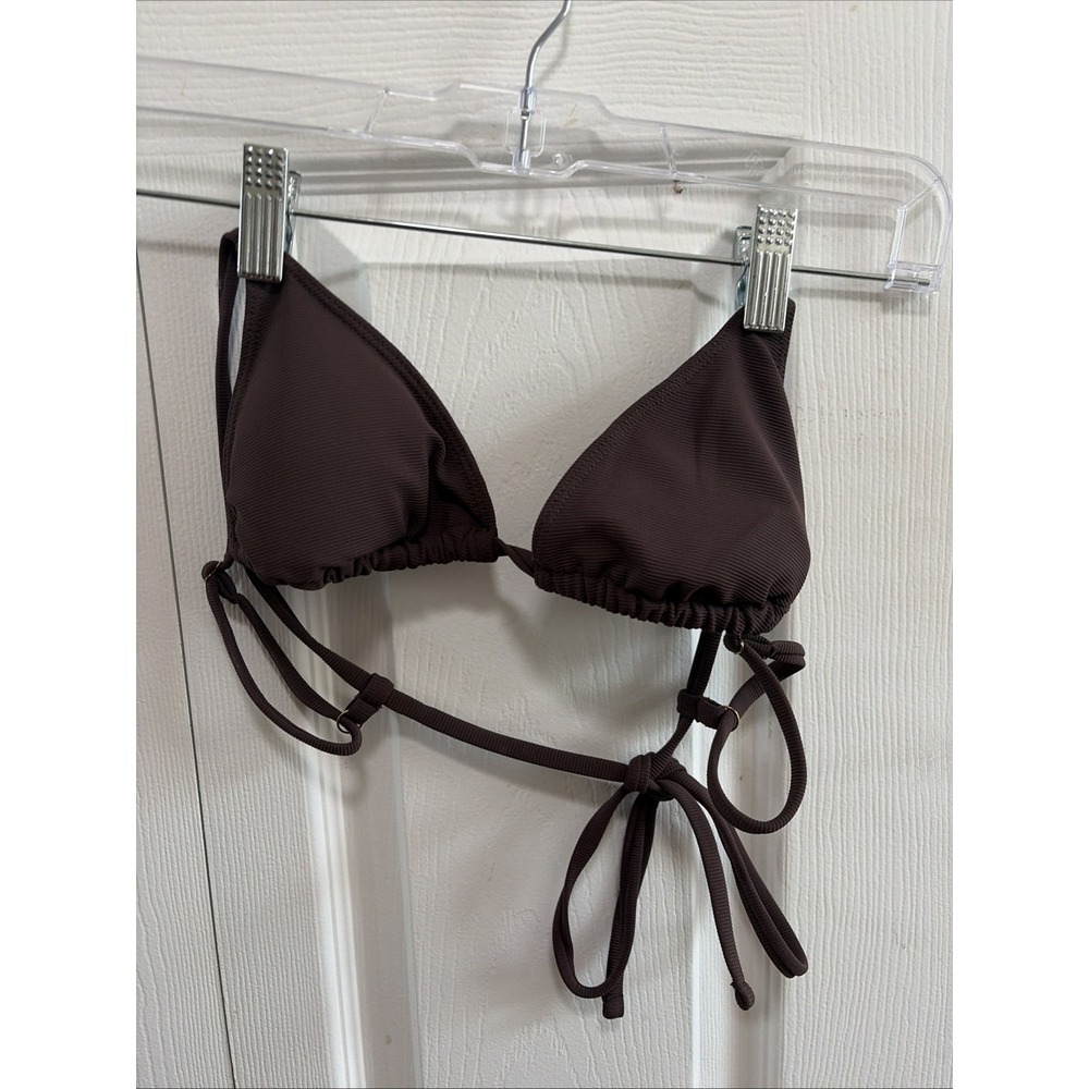 WILO The Label Ribbed Triangle Bikini Top Womens Size XS Brown Swim Ribbed